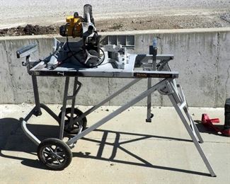 DeWalt 12" Electric Compound Miter Saw, Model DW715, Mounted To Ridgid Miter Saw Utility Vehicle, Model AC9940