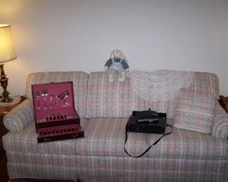 THREE-CUSHION SOFA, ROGERS FLATWARE SET & CAMERA