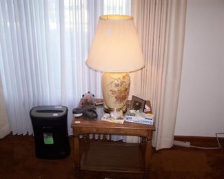 PAPER SHREDDER, LAMP & LAMP TABLE