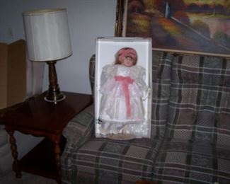 DOLL IN BOX, LAMP TABLE & LAMP & SOFA