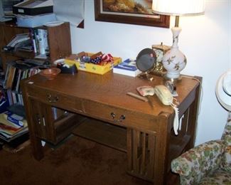 ART & CRAFTS OAK DESK & SMALLS