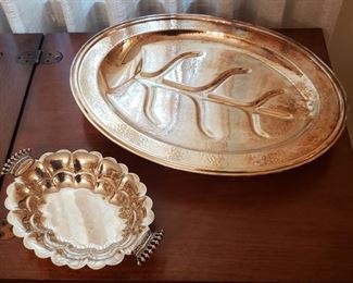 Silver Plate Meat Tray and Bowl