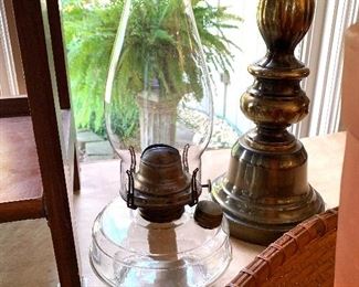 Vtg. glass oil lamp