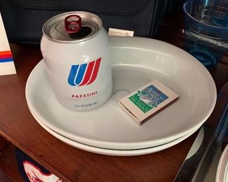 Vtg. United plates, Razztini can and American Hawaii Cruses box of matches 