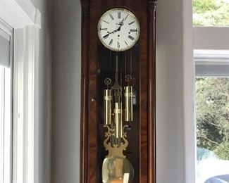 Hanging Grandfather clock by Sligh, 67” tall by 23” wide