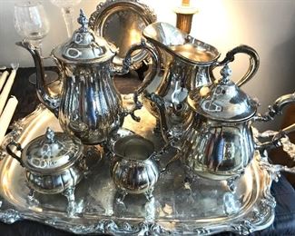 Silverplate tea service & tray 
