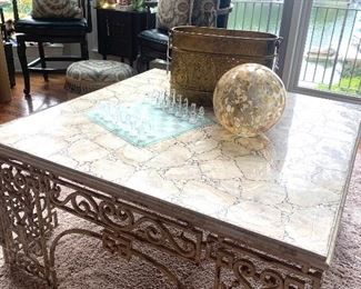 Maitland-Smith coffee table. measures 42.5" square, 22" tall. 