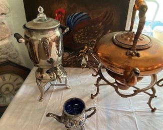 Tea/Coffee Dispensers and a Cute Chicken Paintig