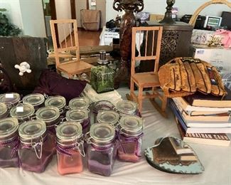 Baseball Glove, Heart Shape Mirrors, Books and Small Wooden Chairs