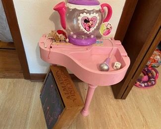 Childs Piano and Wood Portable Desk with inside storage.