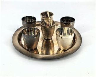 Lot 091
Vintage Russian Silver Plate Vodka Cups and Tray