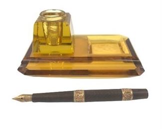 Lot 093
Art Deco Amber Glass Ink Well and Waterman Imperial Fountain Pen
