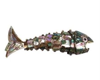 Lot 126
1960s Vintage Taxco Mexican Abalone & Silver Articulated Fish