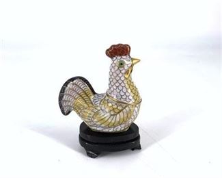Lot 203
Porcelain Rooster Ring Jar On Stand