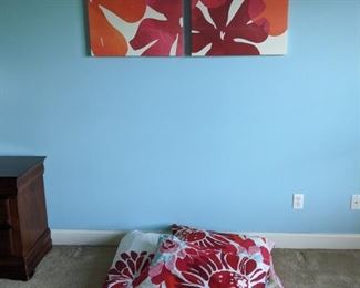 3 piece floral bedding for full size bed    $12                                             2 piece floral painting    $12