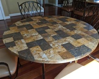 Round multi tile table with metal base measures 48"                                                                      $60   