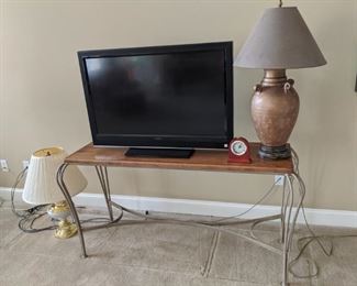 $40   Wood top/metal base console table
