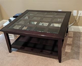 $20  Glass top wood frame table