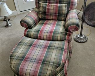 $80  Plaid comfy chair  with ottoman
