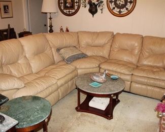 vinyl sectional sofa, recliners on each end