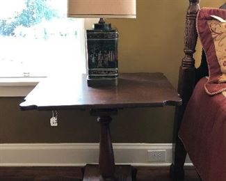 antique top table, chinese biscuit tin lamp