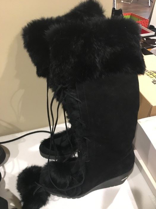 COACH KARITA TALL FUR TRIMMED SUEDE BOOTS - SIZE 8B - BUY IT NOW $200