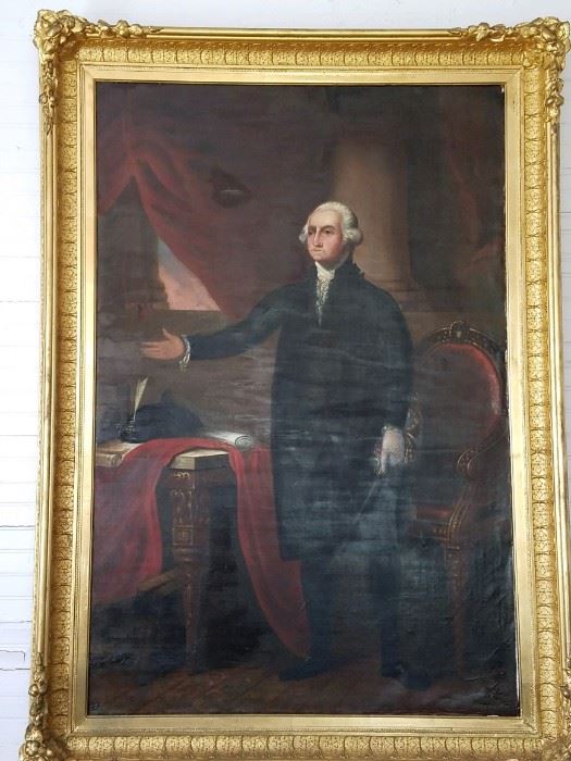 painting copy of Gilbert Stuart's Lansdowne. Paintng and frame are restored.