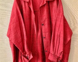 $30 -Louis Simon for LA "Libellule" deep red over shirt. Estimated size XL