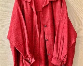 $30 -Louis Simon for LA "Libellule" deep red over shirt.  Estimated size XL