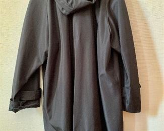 Detail: Back view. Marc New York by Andrew Marc black high quality polyester raincoat with hood. Size 2X.