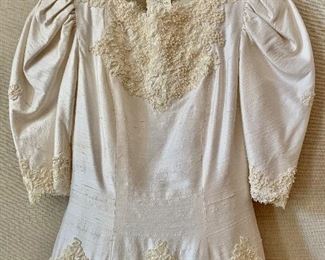 Detail: Ada Attanassiou vintage shantung silk with beading ivory wedding dress. As is. Size 6.