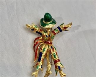 $1150; 18K and Enamel Scarecrow pin; Made in Italy; 2.5"L