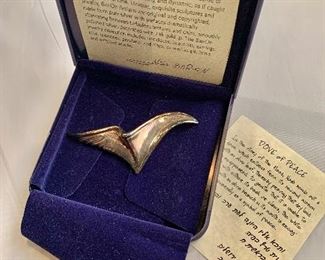 $25 - N.S. Bar-On, signed, sterling silver Dove of Peace pin.  3.5"W x 1.5"H