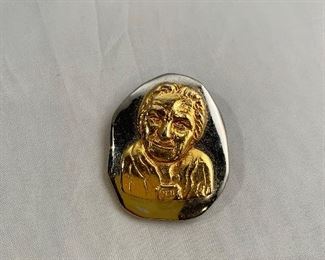 $20 - Michael Erole, signed, Woman of Valor (Golda Meir Club) gold and silver tone pendant/pin.  1.5"H x 1.25"W 