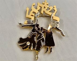 $10 - Dancing women gold and silver tone and rhinestone brooch. Three available. 2"W x 2.5"H 