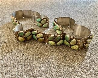 $2,900 E&C Fierro, signed, sterling belt with turquoise stones (17 total links and a clasp). 35"L with one spare link that is 2" long.