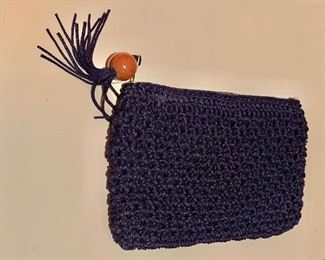 $15 Crocheted nylon navy blue bag.  11" x 7"   