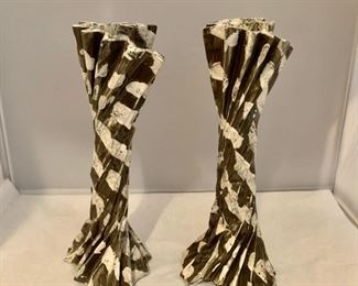 $80; pair;Hand built ceramic candlestick, signed; approx 11 inches tall