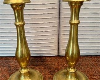 $40 - Pair of Brass candlesticks.  10.5"H x 5" D 