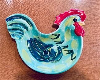$75 - Vietri  rooster nut/candy dish.  9" x 8"