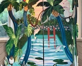 $1,200 G. Gregory Little ; painted tropical folding screen ; 90" H x 93" W; www.greglittle.fineartstudioonline.com