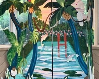 $1,200 G. Gregory Little ; painted tropical folding screen ; 90" H x 93" W; www.greglittle.fineartstudioonline.com