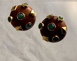 Vintage wooden clip earrings - $45; signed; approx 1” diameter