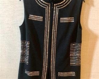 $120 St.John black tunic with silver tone embellishments. Size S