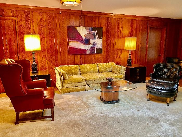Henredon crushed velvet mid century sofa 