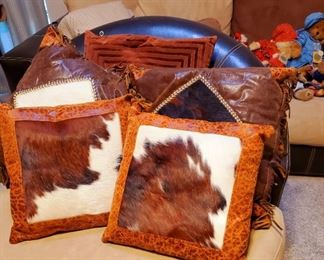 leather and cowhide throw pillows