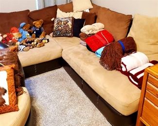 Leather and microfiber sectional sofa