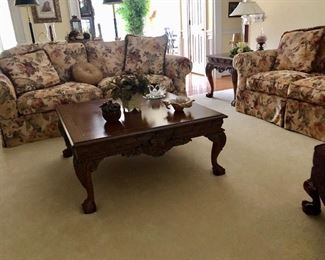 Floral sofa and love seat, beautiful large coffee table