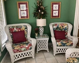 Wicker matching chairs and side table