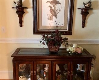 Display cabinet, glass top and doors, wall sconces and more